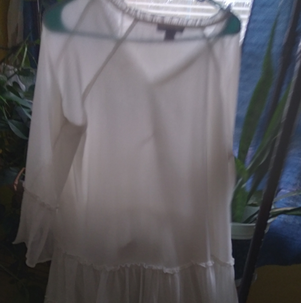 White Blouse with Sheer Sleeves